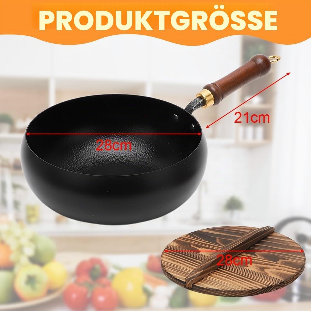 RANJIMA Japanische Eisentopf, Eisenpfanne Ohne Beschichtung, 28cm Unbeschichtete Eisenpfanne Geschmi