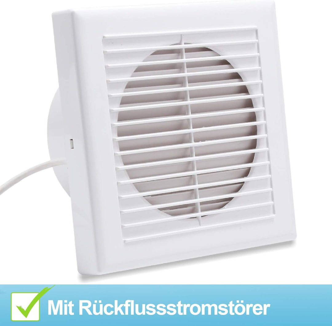 Ø 100mm Badlüfter Wandventilator Lüfter, badezimmer Abluft Ventilator Küche WC Bad Lüfter, Weiss, Le