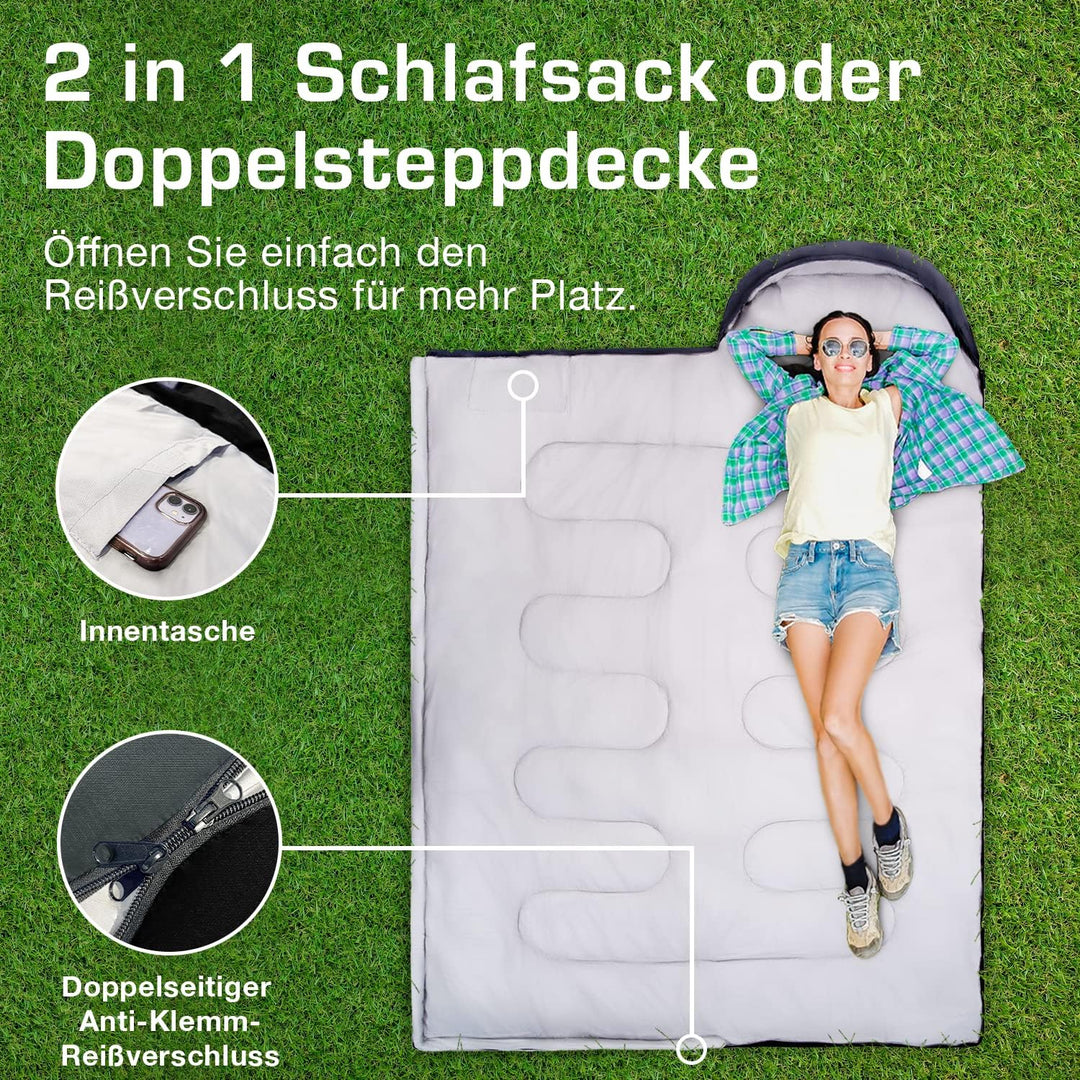 Active Era Premium Mumienschlafsack 250 GSM, Schlafsack Winter & Sommer, 0°C bis 15°C, Indoor und Ou