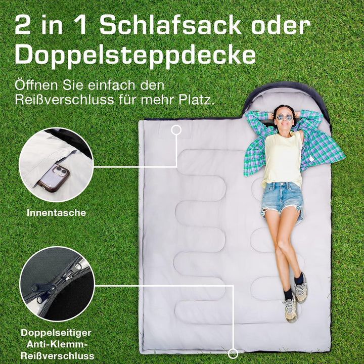 Active Era Premium Mumienschlafsack 250 GSM, Schlafsack Winter & Sommer, 0°C bis 15°C, Indoor und Ou