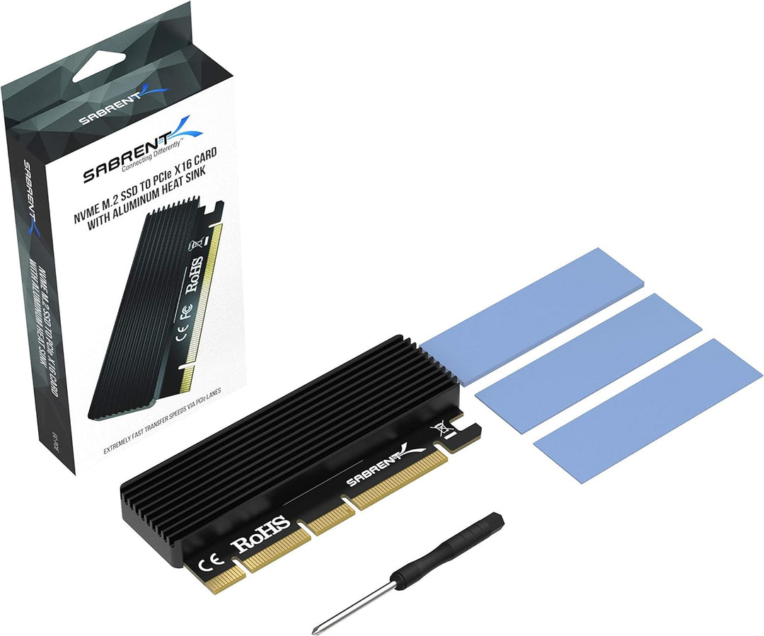 Sabrent M.2 SSD NVMe PCIe Adapter mit Aluminium Kühlkörper und Wärmeleitpad, für SSD 1TB, SSD 2TB, S