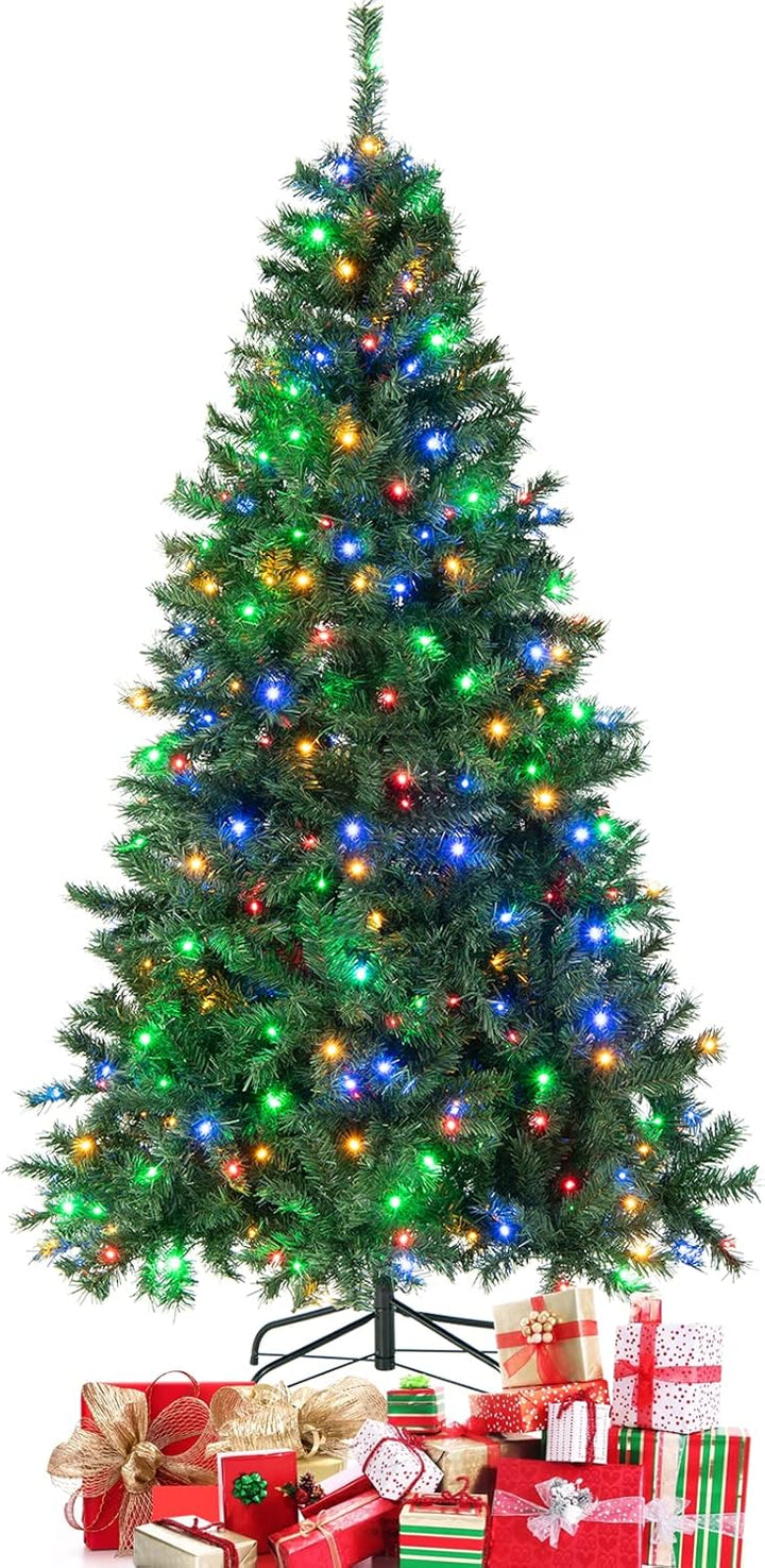 COSTWAY 180cm/210cm Künstlicher Weihnachtsbaum, Beleuchteter Tannenbaum mit farbigen LEDs & Metallst