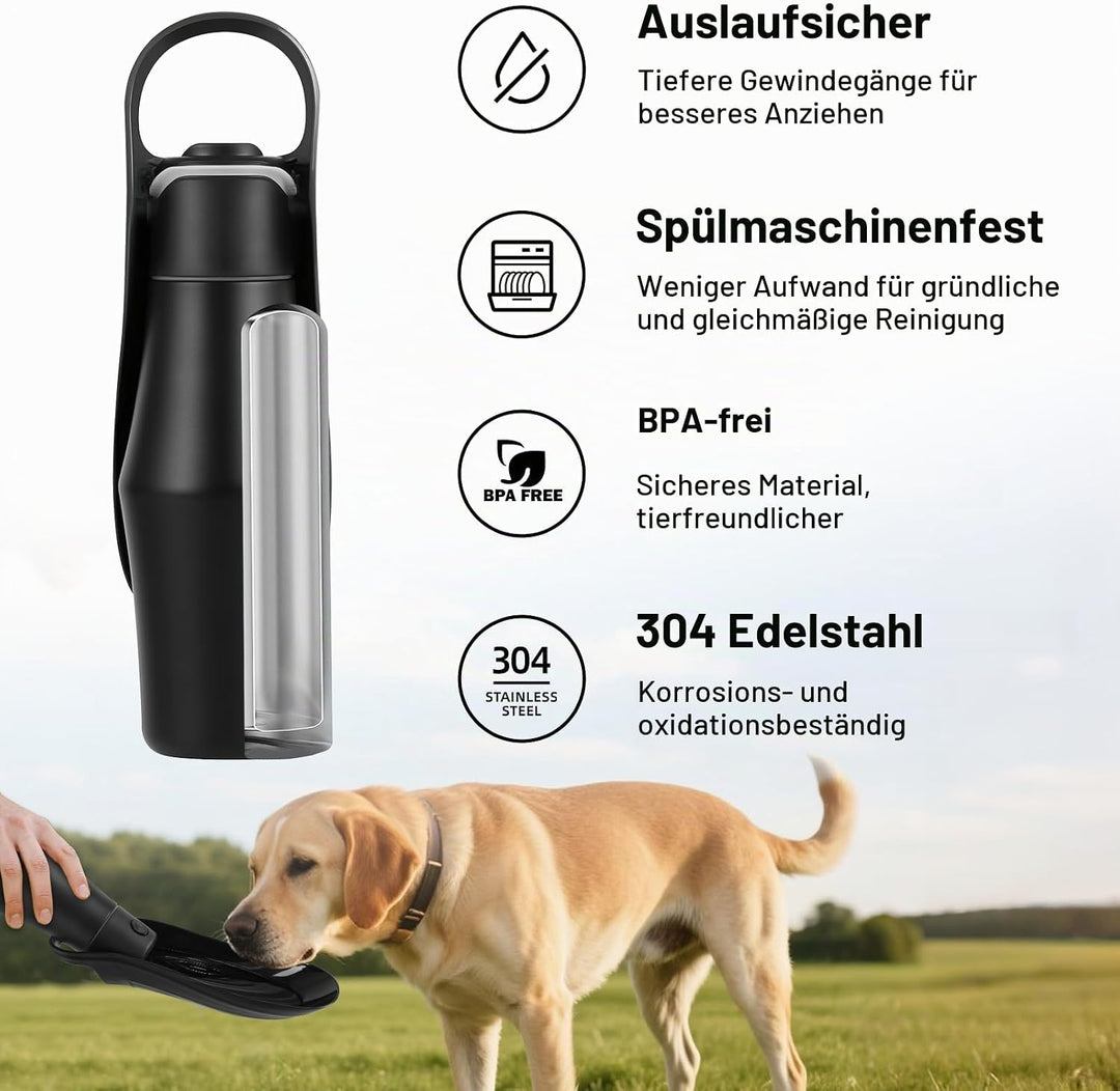 Hundetrinkflasche für Unterwegs - 750ml Trinkflasche Hunde, Auslaufsicher &amp; Robust aus Edelstahl, Va