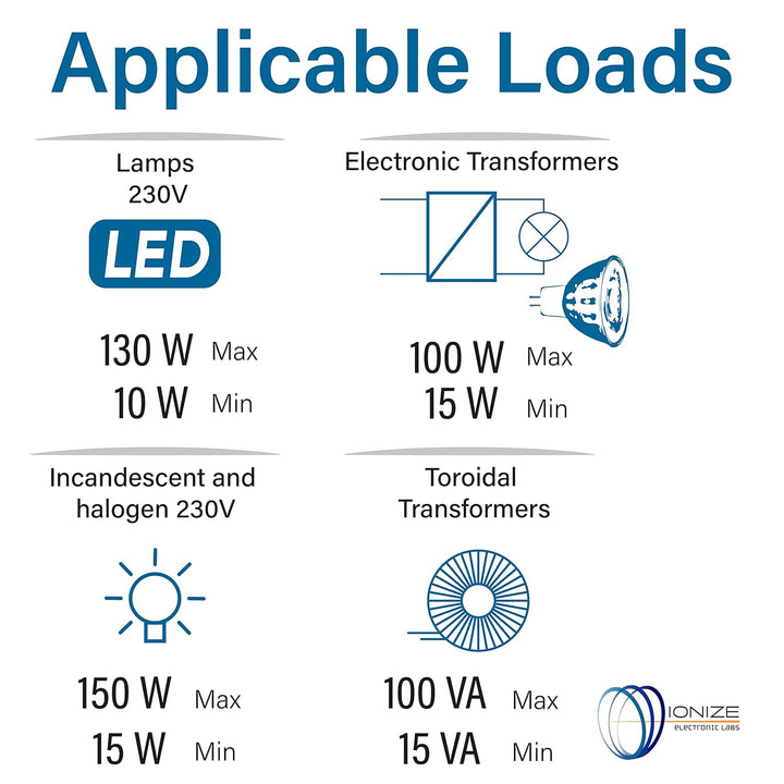 IONIZE DL221F Tastdimmer ohne Neutral, 130 W LED, unterputz, 230 V
