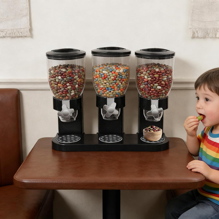 Müslispender 2L 3er Set, Cereal Dispenser mit Sichtfenster (Schwarz) | Dreifacher Müsli Verteiler, G