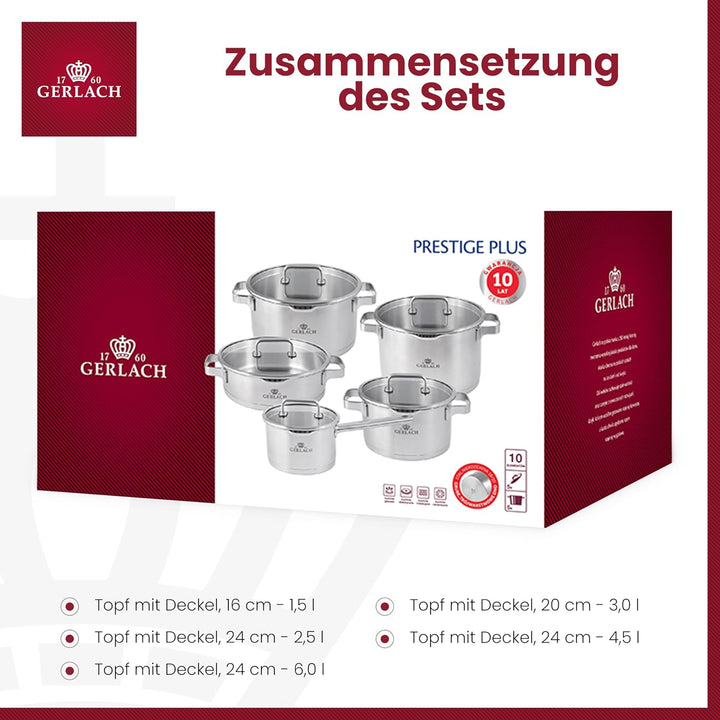 Gerlach 1760 Prestige Plus Topf-Set Aus Edelstahl Kochtopf-Set Induktion Induktionstöpfe-Set Töpfe-S
