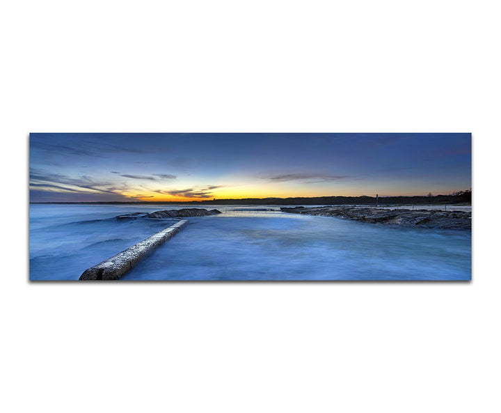 Paul Sinus Art Panoramabild auf Leinwand und Keilrahmen 150x50cm Steine Küste Meer Sonnenuntergang