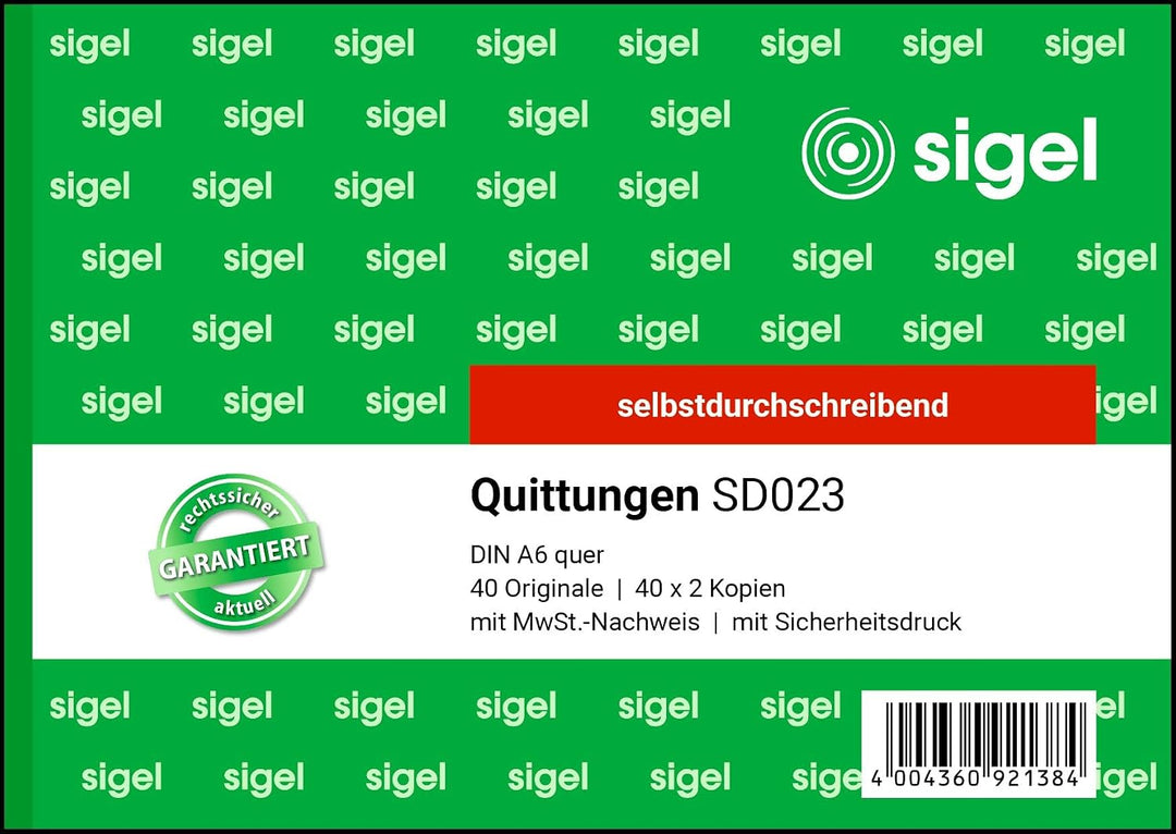 SIGEL SD023/5 Quittungsblock A6 quer, 5 Stück, 3x40 Blatt, selbstdurchschreibend, 5 Stück
