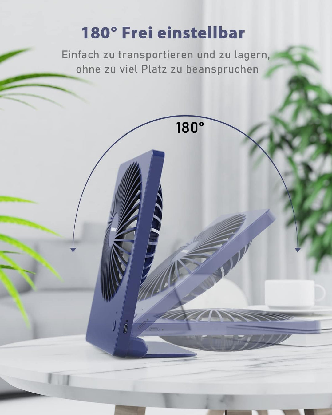 TriPole Tischventilator Leise, 2000mAh Ladefähige USB Ventilatoren Ausführen Bis zu 4-16 Std, 3 Gesc