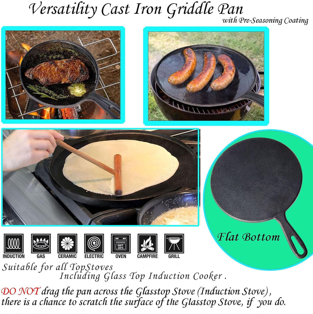 La Cuisine Crêpe Tawa Pfanne für Roti Dosa Comale – Grill-Pizza-Pfanne, Gusseisen, vorgebrannt, 28 c