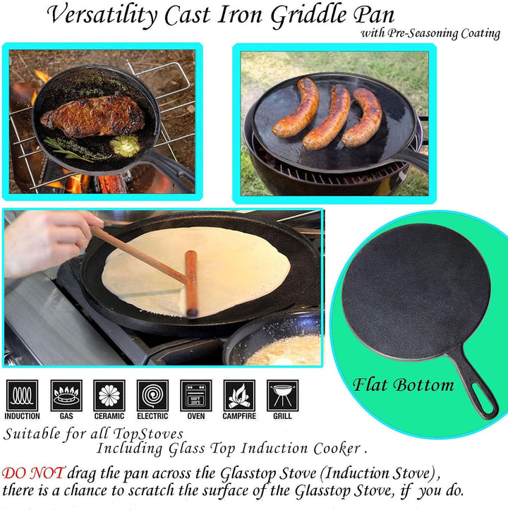 La Cuisine Crêpe Tawa Pfanne für Roti Dosa Comale – Grill-Pizza-Pfanne, Gusseisen, vorgebrannt, 28 c