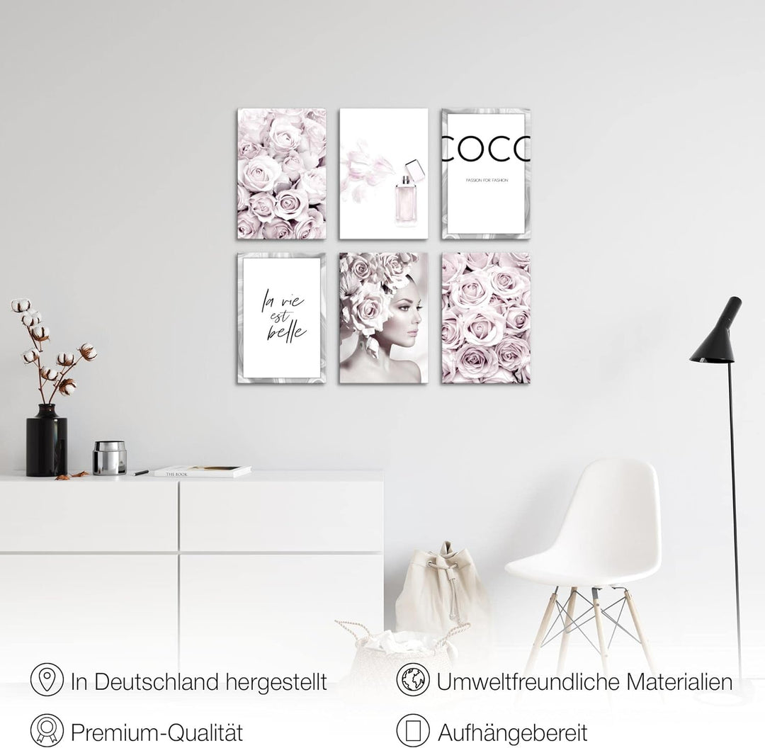 Novart Wandbilder Set - KOMPLETT AUFHÄNGFERTIG - Made in Germany - Moderne Bilder Coco Fashion Wohnz