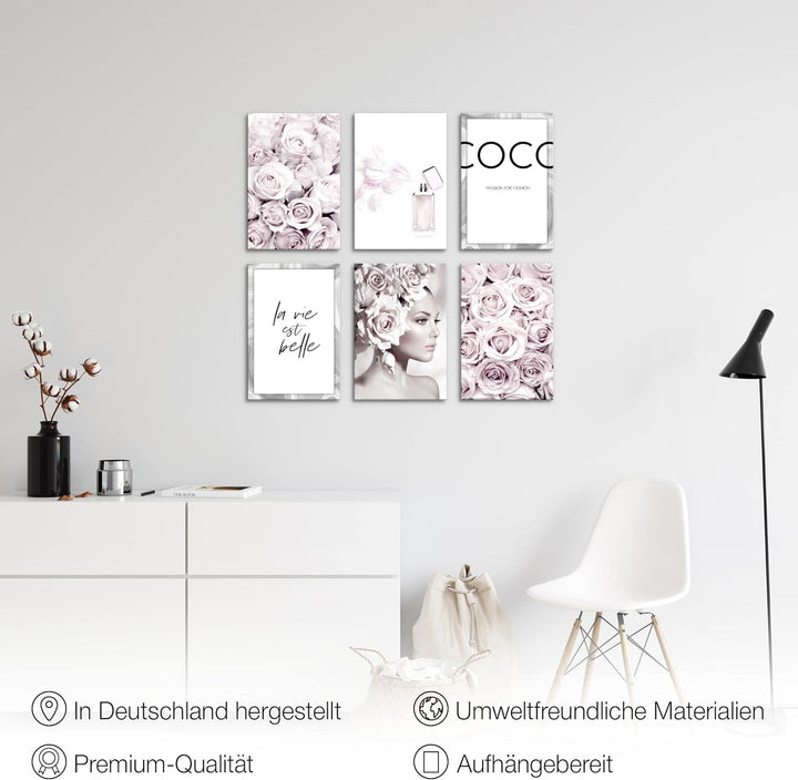 Novart Wandbilder Set - KOMPLETT AUFHÄNGFERTIG - Made in Germany - Moderne Bilder Coco Fashion Wohnz