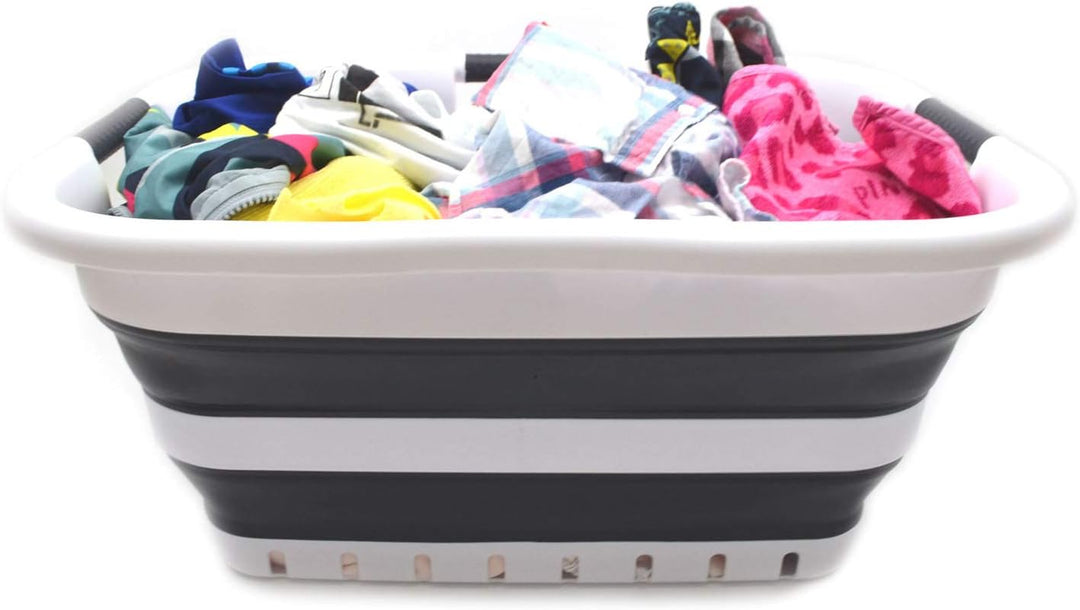 SAMMART 41L Collapsible 3 Handled Plastic Laundry Basket - Foldable Pop Up Storage Container/Organiz