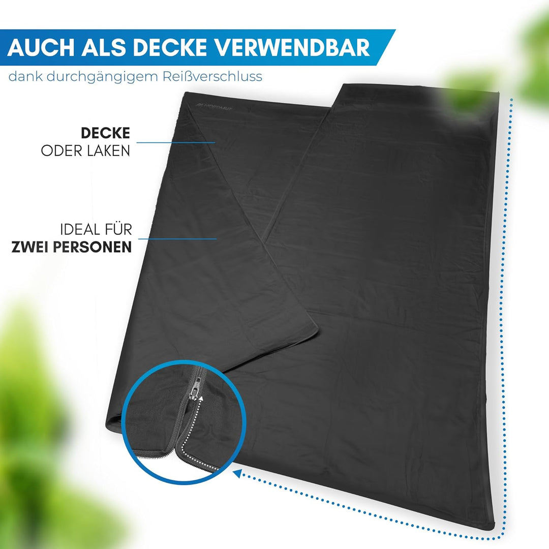NORDMUT® Hüttenschlafsack Baumwolle Ultraleicht - Sommerschlafsack Kleines Packmass & Atmungsaktiv -