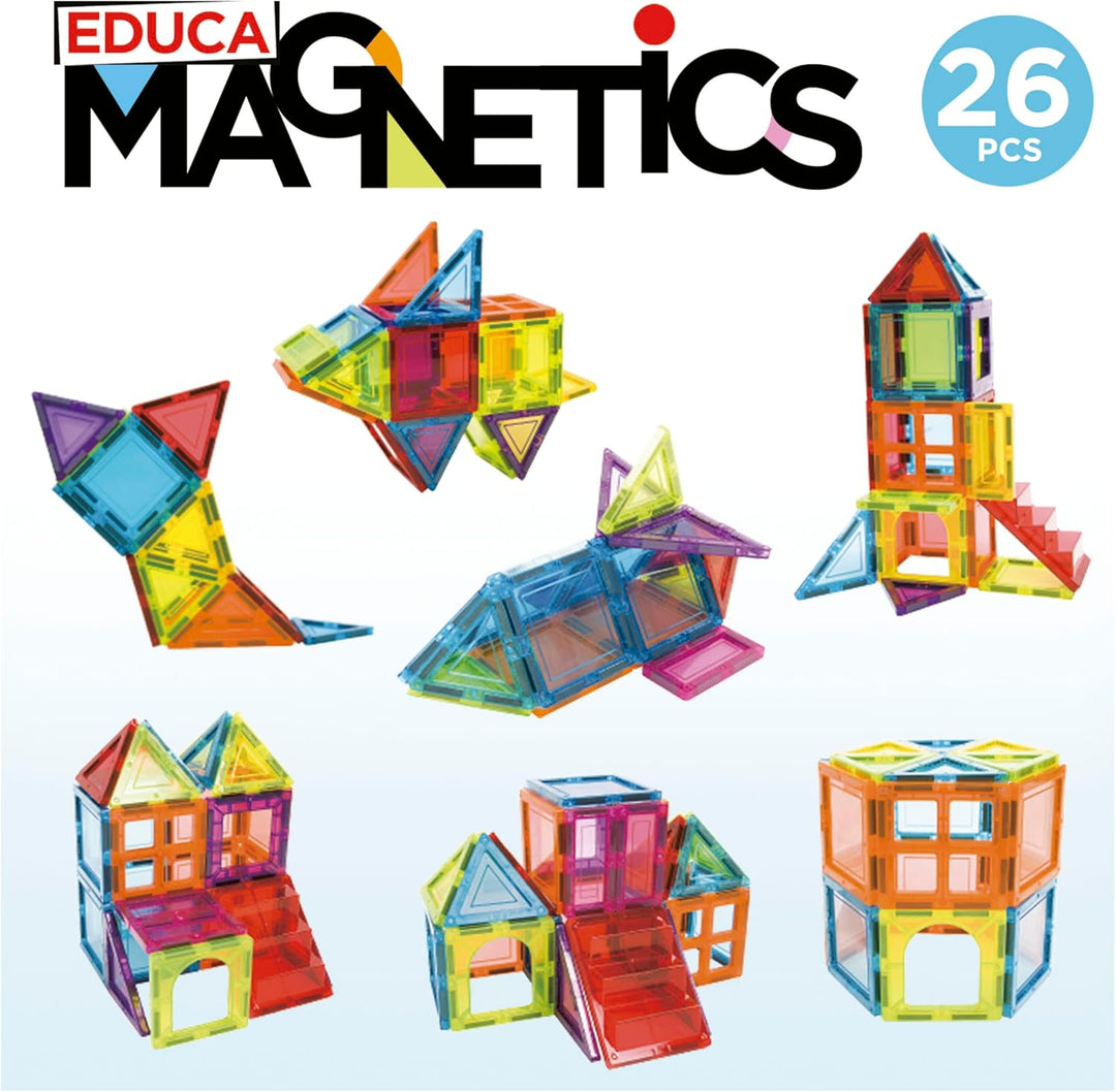 Educa - Magnetic | Magnetische Bausteine Kinder 26 Teile | 3D-Magnetbaukasten | STEM-Lernspielzeug |