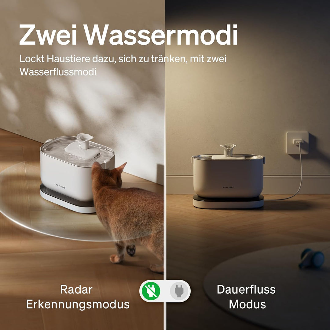 PETLIBRO Trinkbrunnen für Katze Kabellos mit Bewegungsmelder, 2,5L/84oz Dockstream Batteriebetrieben