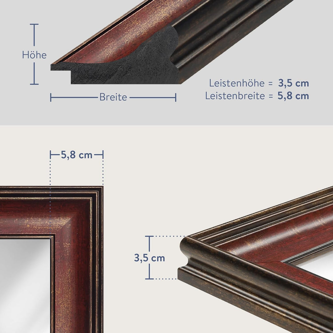WANDStyle Spiegel Barock und Antik Stil I Aussenmass ca. 50 x 50 cm I Farbe Rot I roter Wandspiegel