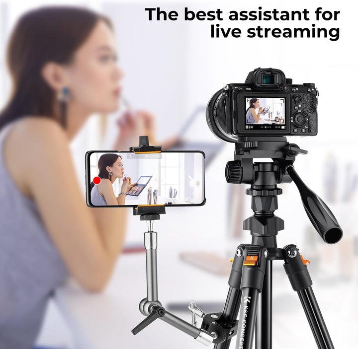K&F Concept 177cm Kamera Handy Stativ,Video Stativ, Neues Leichtes Reisestativ, Tripod mit 3-Wege-Ko