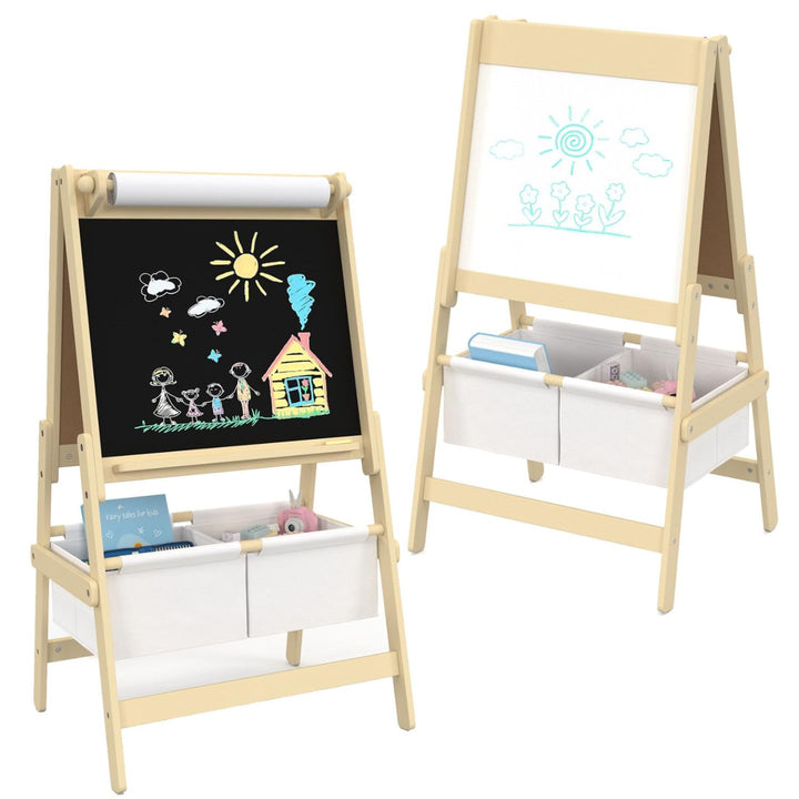IDMarket - Kindertafel 3 in 1 Doppelseitige Staffelei mit Papierrolle und 2 Aufbewahrungskörben