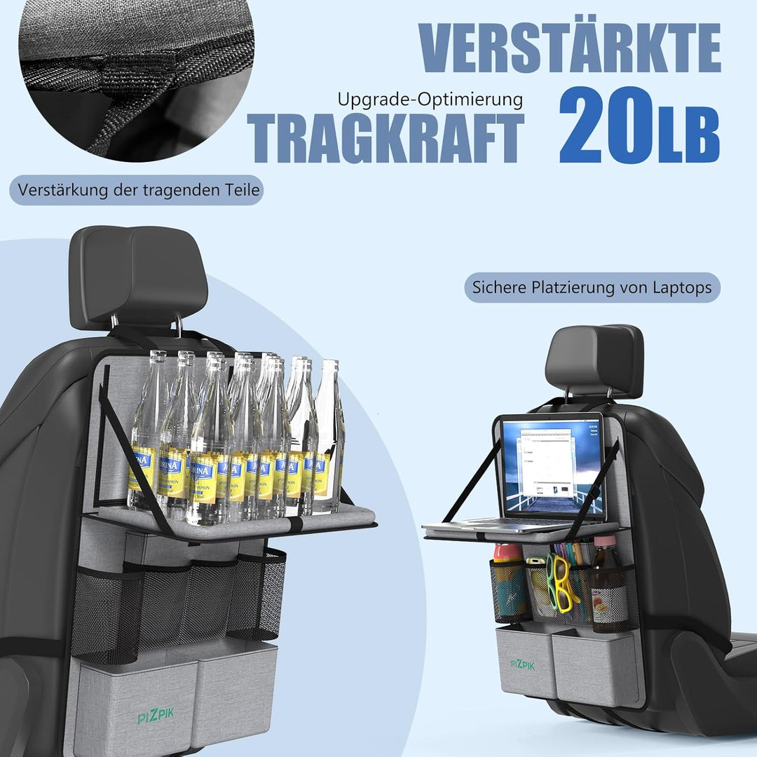 Plzpik Auto Organizer,2 Grosse Rückenlehnenschutz,Autositz Organizer Kinder mit Klapptisch, 12 Tasch