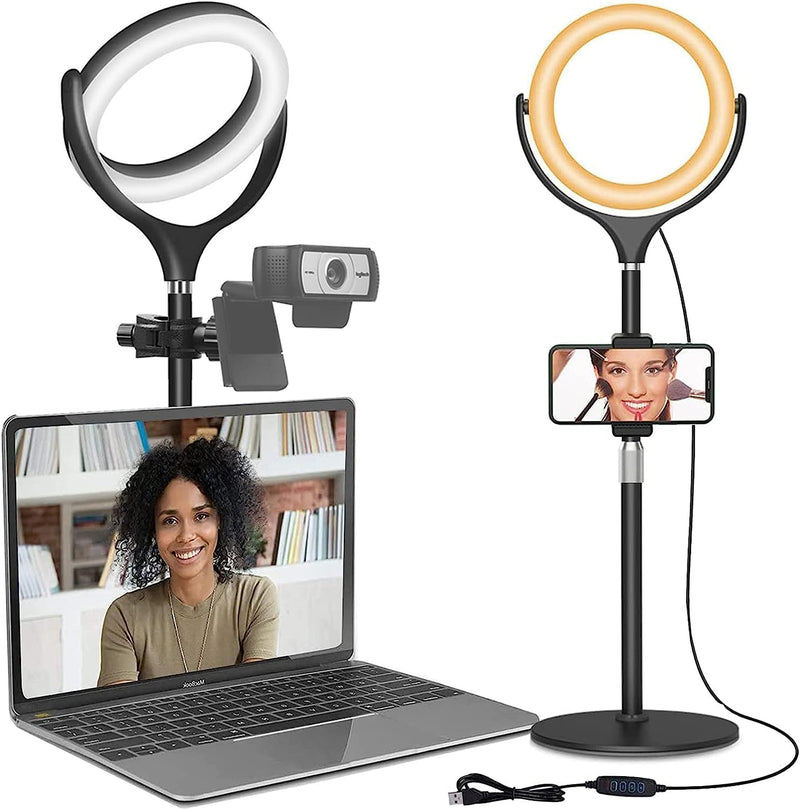 Ringlicht Laptop Videokonferenz Licht, LED Ringleuchte mit Stativ und Handyhalter für Handy & Webcam