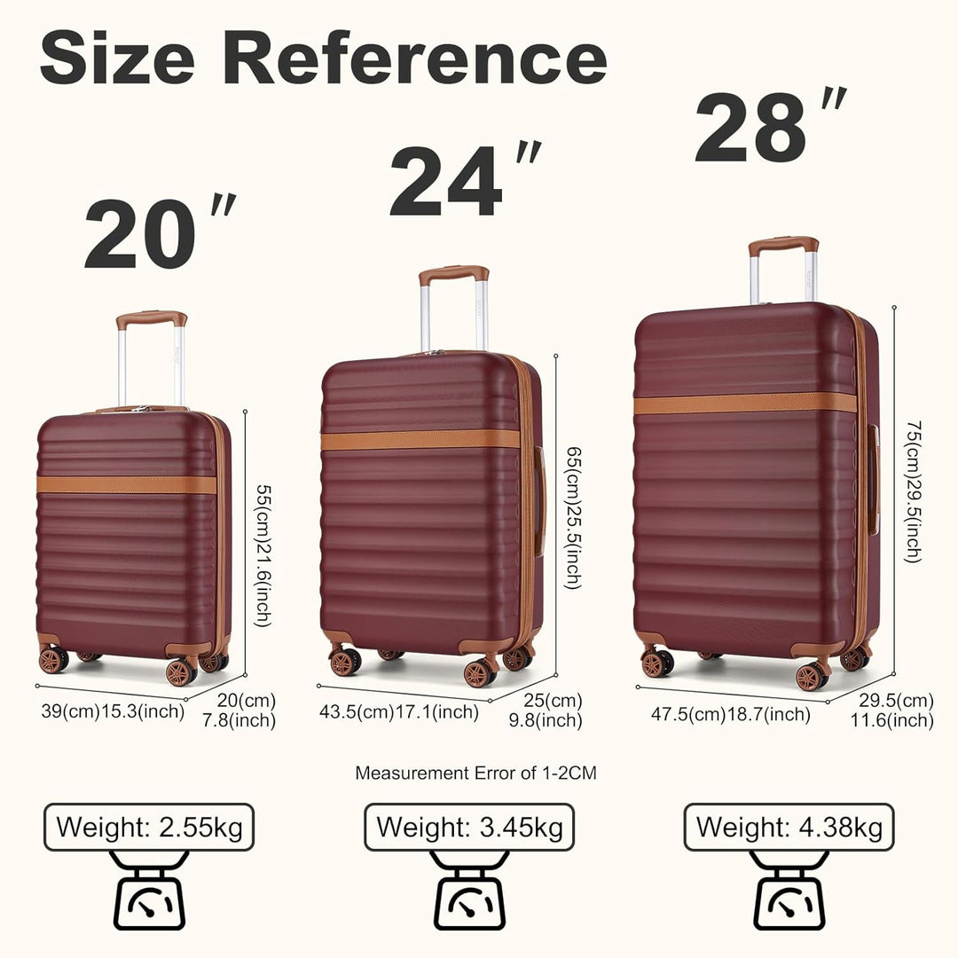 KONO Handgepäck Koffer Trolley Koffer Reisekoffer leicht aus ABS+PC mit 4 Rollen Hartschalenkoffer T