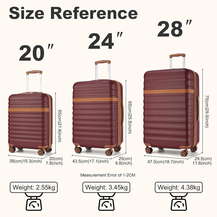 KONO Handgepäck Koffer Trolley Koffer Reisekoffer leicht aus ABS+PC mit 4 Rollen Hartschalenkoffer T