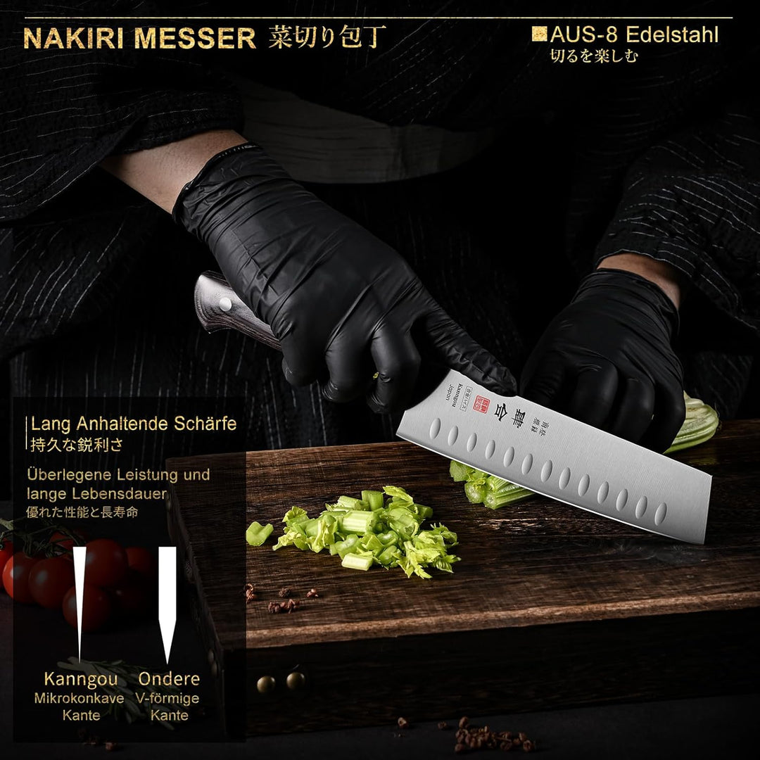 kanngou Classic. Japanisches Messer aus AUS-8 Stahl mit Kompletter Räuchergriff (Nakiri Kochmesser,