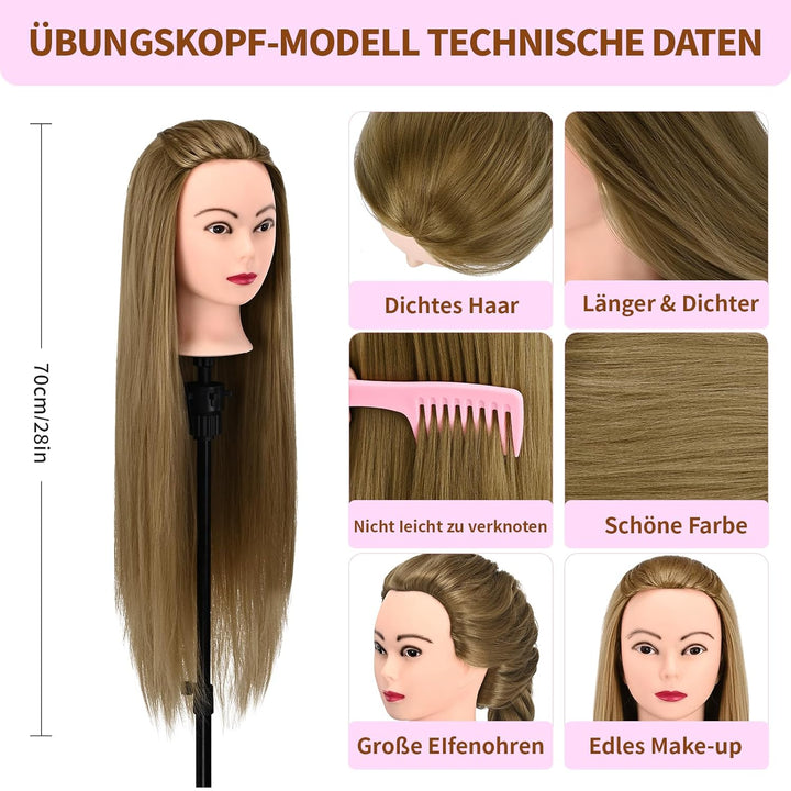 28" Frisierkopf Mit Synthetikfaser-Haar Trainingsköpfe Für Friseure Für Flecht Schneide Styling Übun