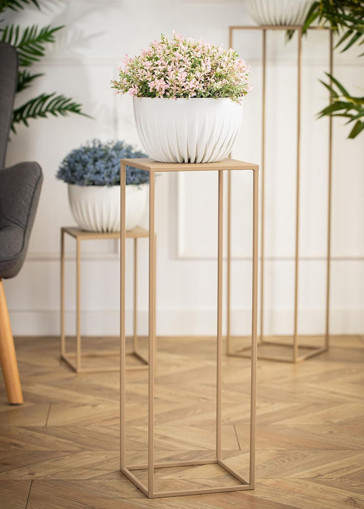 HowHomely Blumenständer Metall Beige 70 cm Hoch - Solider und Robuster Blumenhocker Metall - Pflanze