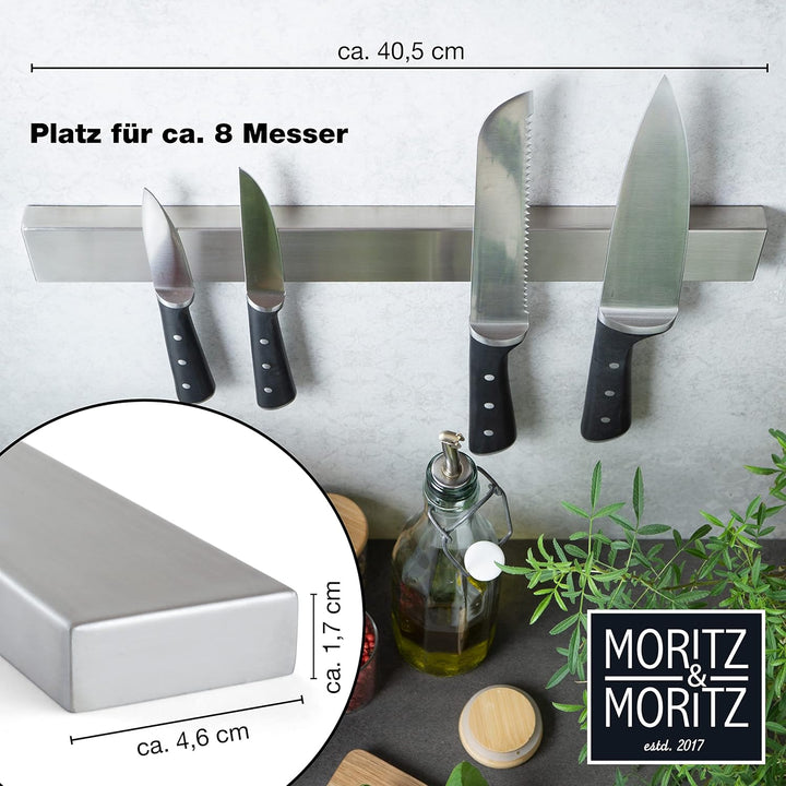 Moritz & Moritz 2x Magnetleiste Messer selbstklebend 40cm - Messer Magnetleiste zum Kleben oder Bohr