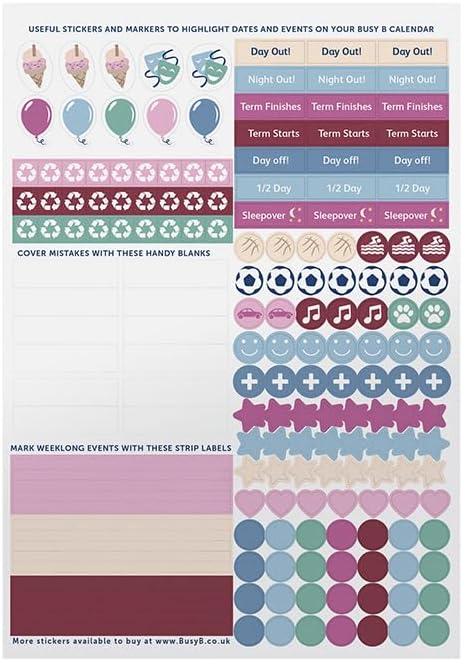 Busy B - Grosser Familien-Wandkalender 2026 - Puderblau Design mit 5 Spalten & Aufbewahrungstaschen