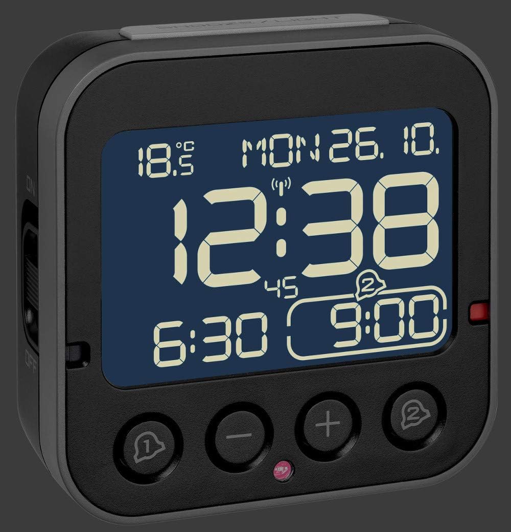 TFA Dostmann 60.2552.01 Bingo 2.0 digitaler Funk-Wecker mit Temperaturanzeige und Negativ-Display (S