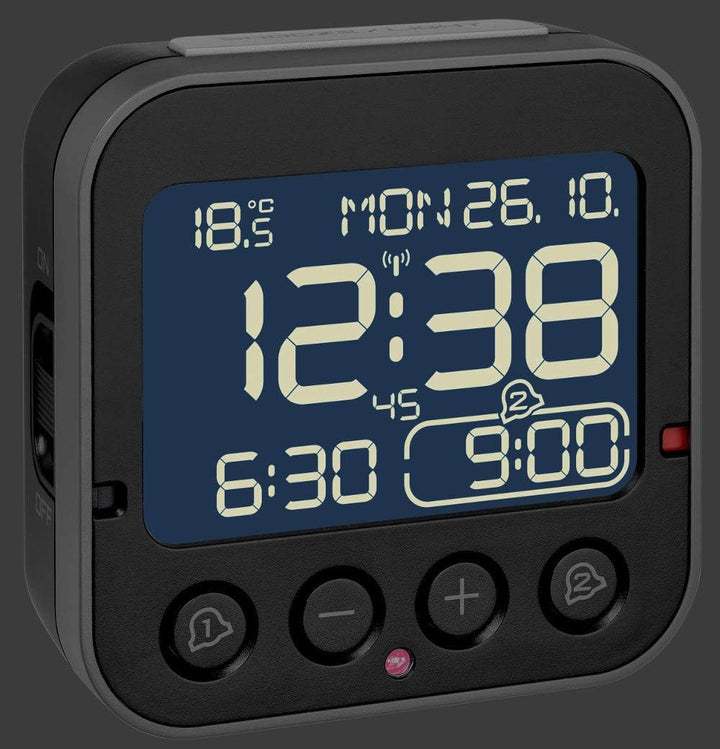 TFA Dostmann 60.2552.01 Bingo 2.0 digitaler Funk-Wecker mit Temperaturanzeige und Negativ-Display (S