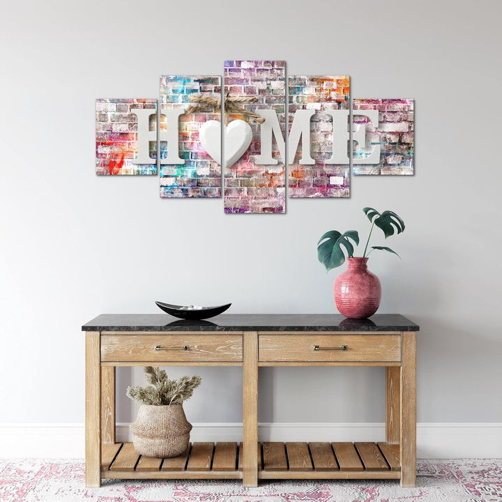 Runa Art Wandbilder Home 5 Teilig Bild auf Vlies Leinwand Deko Wohnzimmer Ziegelwand Steinoptik Bunt