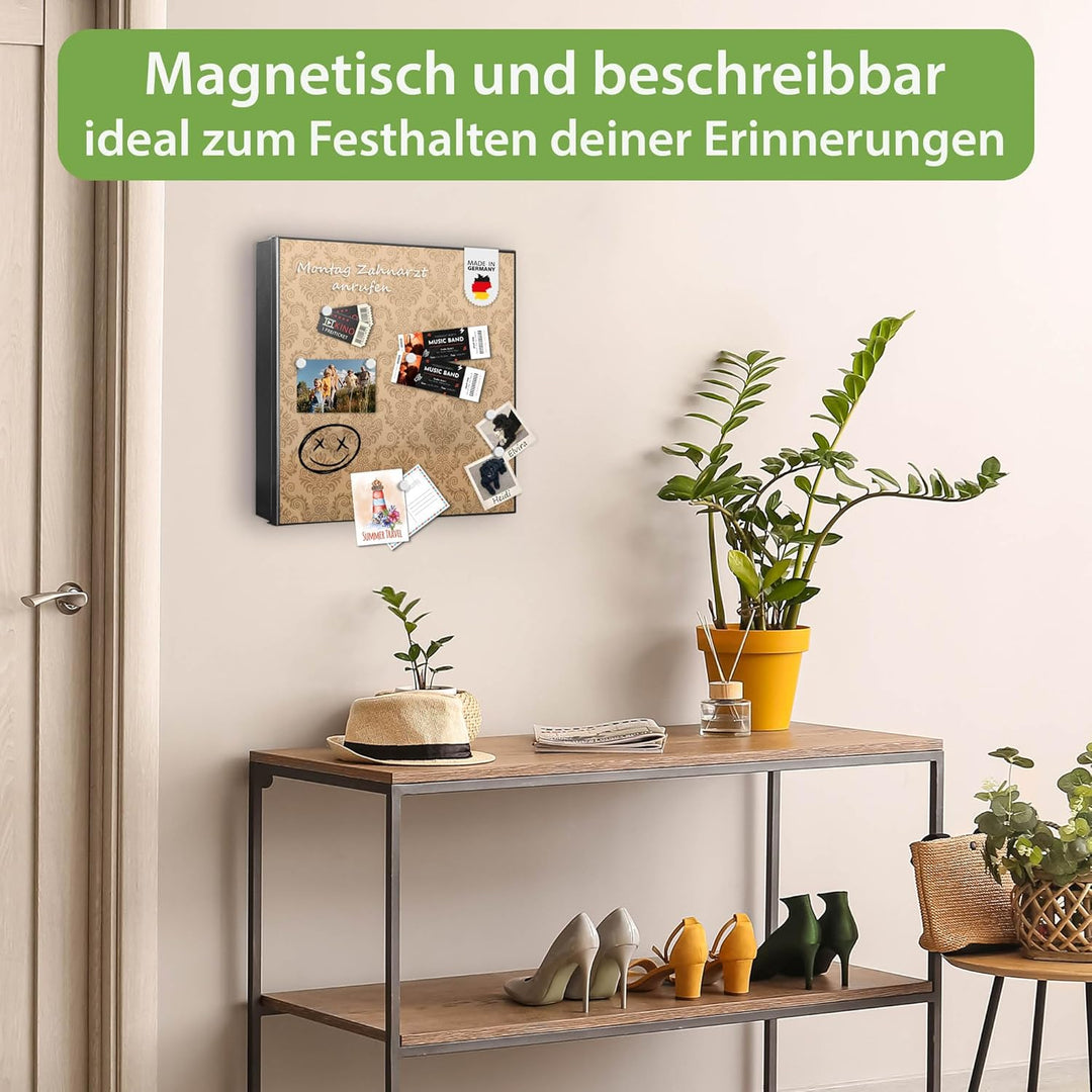 banjado® Grosser Schlüsselkasten Glas/Schlüsselbox 30cm x 30cm mit 50 Haken - Motiv Geigetapete/Schl
