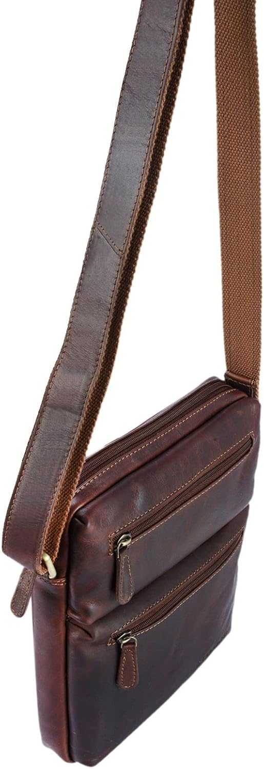 STILORD 'Moritz' Kleine Ledertasche Umhängetasche braun Vintage Messenger Bag für Herren mit vielen
