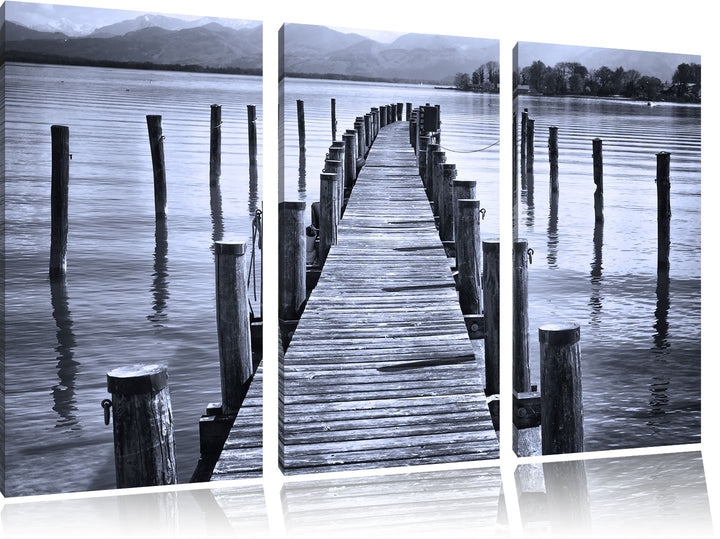 Pixxprint Langer Holzsteg ins Meer als Leinwandbild/Grösse: 3 Teilig (120x80 cm) cm/Wandbild/Kunstdr