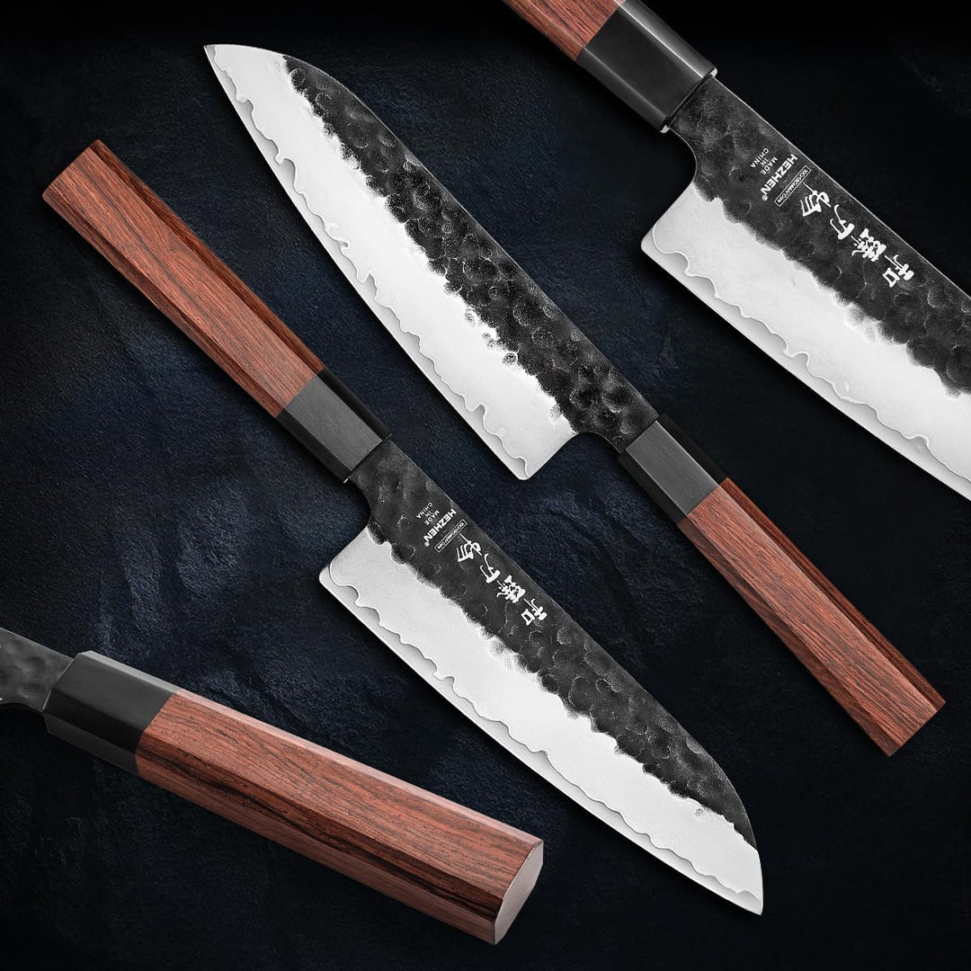 HEZHEN 18,5cm Santoku Messer, Verkleideter Stahl Kochmesser, Geschmiedet Japanischer Stil Gyuto Mess