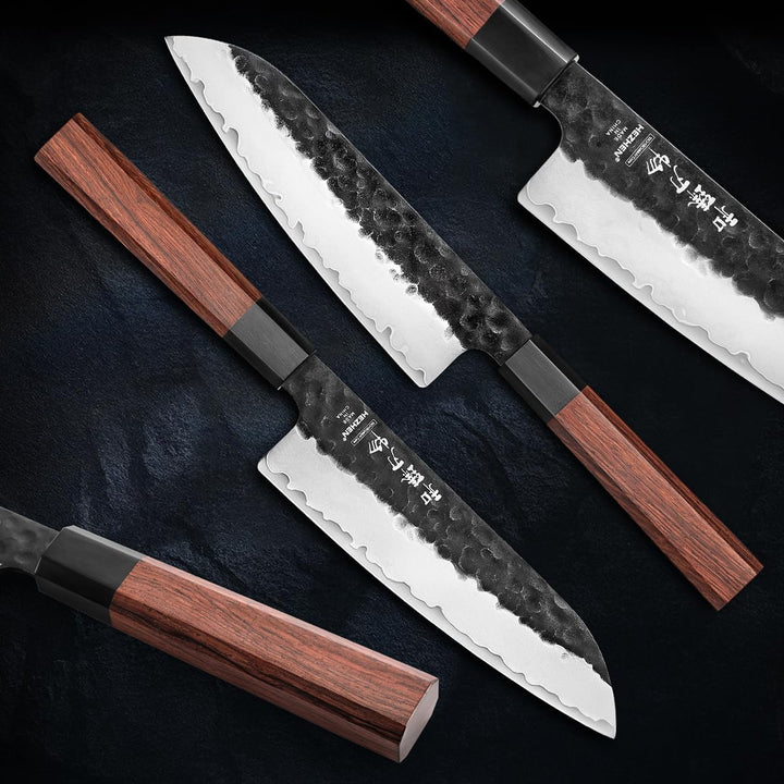 HEZHEN 18,5cm Santoku Messer, Verkleideter Stahl Kochmesser, Geschmiedet Japanischer Stil Gyuto Mess
