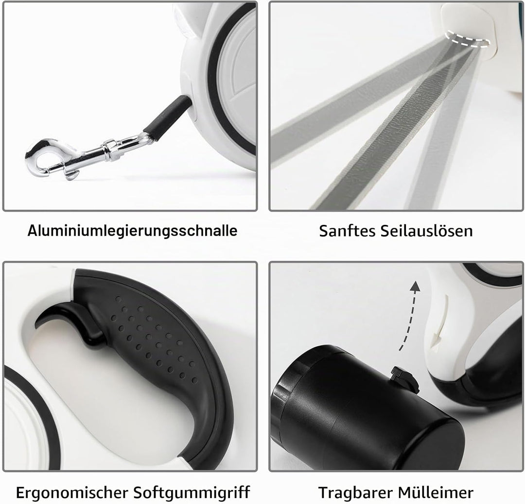 Hundeleine einziehbar 5m, Rollleine Hundeleine ausziehbar, Rollleine Reflektierende für Hund, 360° V