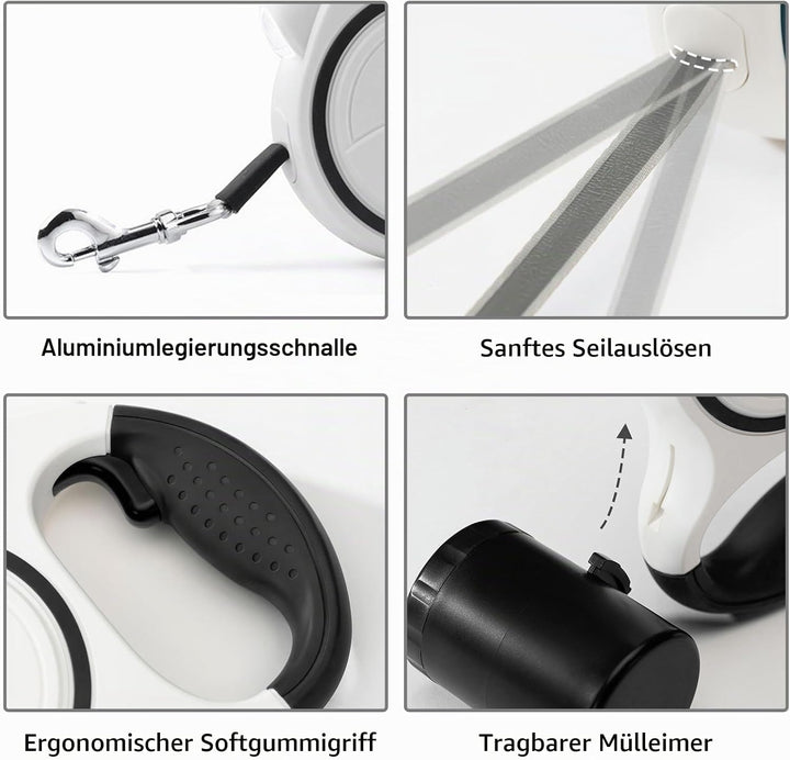 Hundeleine einziehbar 5m, Rollleine Hundeleine ausziehbar, Rollleine Reflektierende für Hund, 360° V