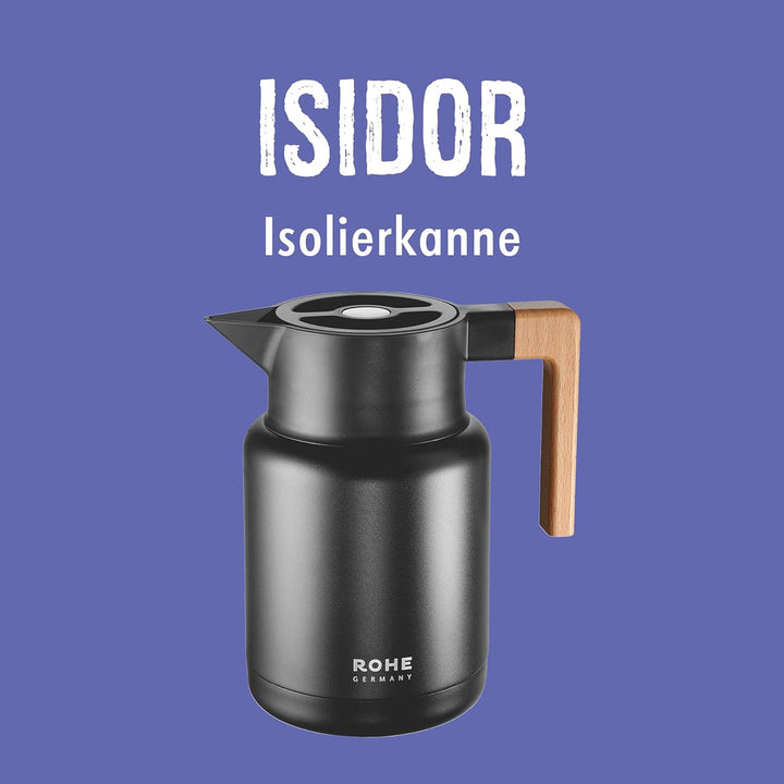 Rohe Germany 221061-sc Isolierkanne Isidor, ca. 1,40 l mit Edelstahlkolben, Rostfreier Stahl, 1.4 li
