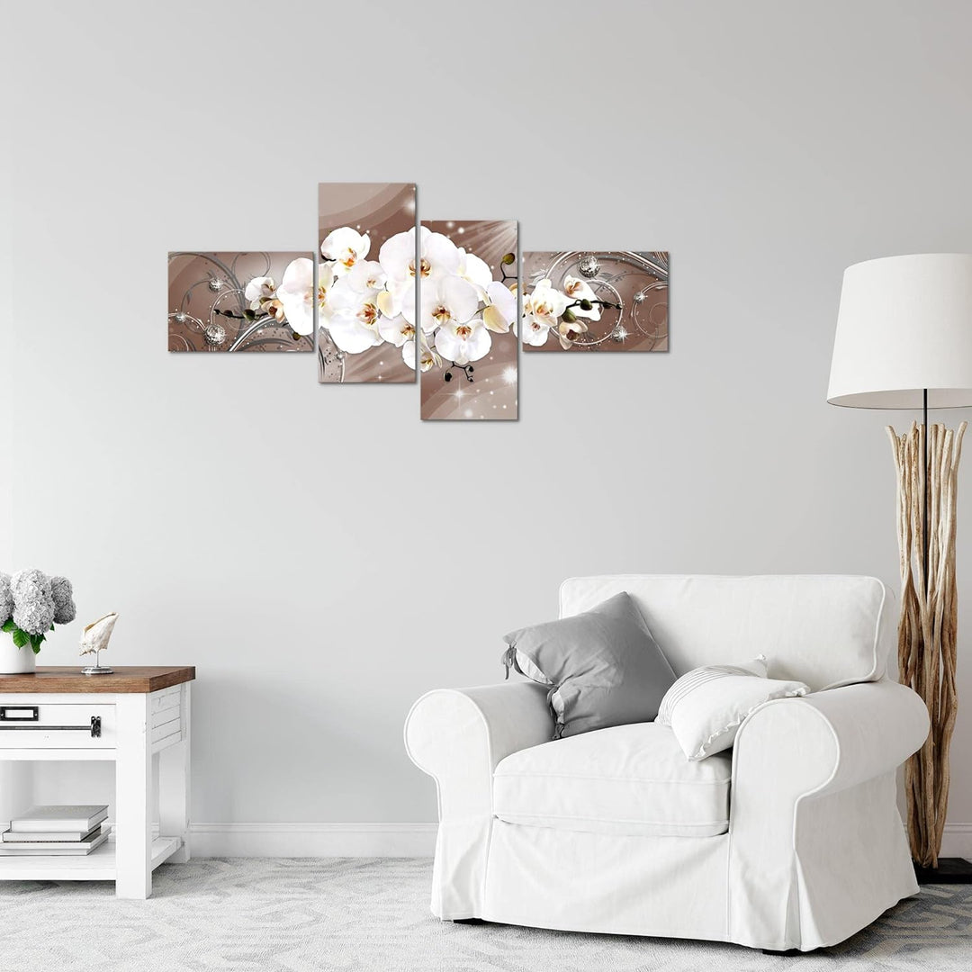 Runa Art Bild Modern Blumen Orchidee - Made in Germany - Wandbilder Abstrakt Beige Braun 4 Teilig 00