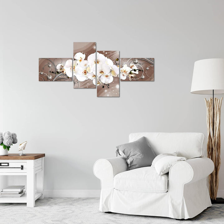 Runa Art Bild Modern Blumen Orchidee - Made in Germany - Wandbilder Abstrakt Beige Braun 4 Teilig 00