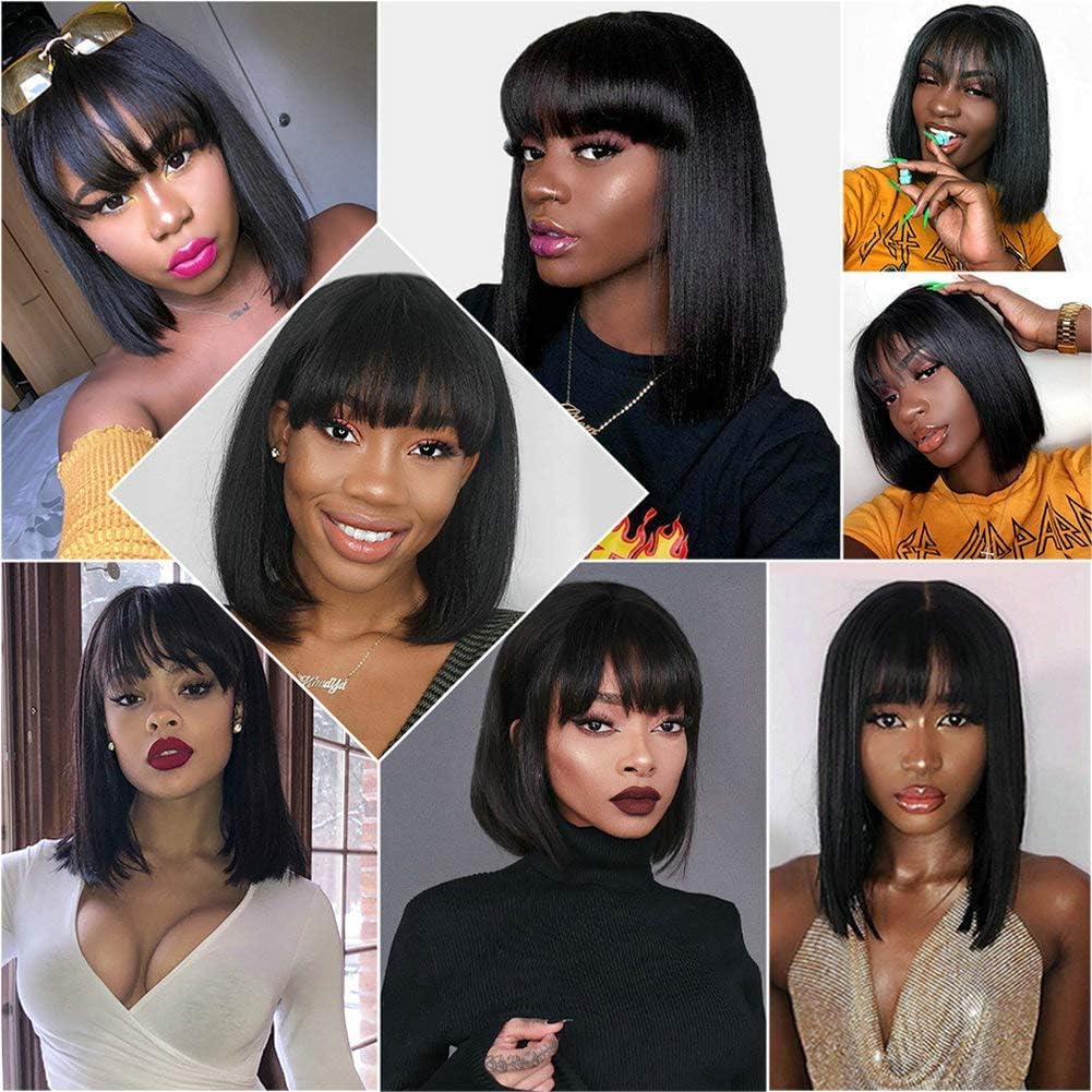 CLAROLAIR Parrucche per capelli umani Straight Short Bob Wigs 150% Density None Lace Front Wigs Cape