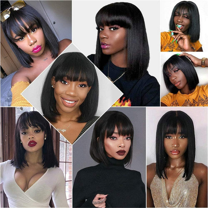 CLAROLAIR Parrucche per capelli umani Straight Short Bob Wigs 150% Density None Lace Front Wigs Cape