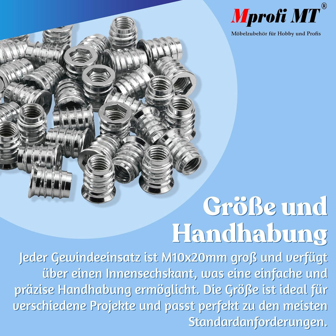 50 X Mprofi MT® Einschraubmutter-Einschraubmuffen-Innensechskantmuttern-Einschraubmutter-Gewindemuff