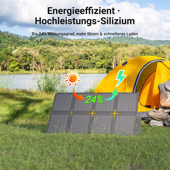 60W Solarpanel Faltbar Solarladegerät mit Standfuss, Tragbares Solar Handy Ladegerät Mit 3 Ports (US